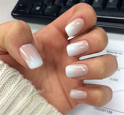 French fade white tip gel nails with gem | Gel nails french, Gel nails ...