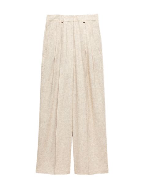 Buy Linen Blend Pleat Front Wide Leg Trousers at Marks & Spencer