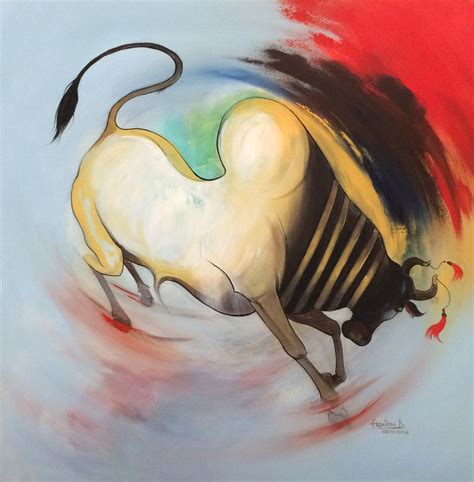 Buy Painting Bull Series 01 Artwork No 13167 by Indian Artist Harish Bhoyar