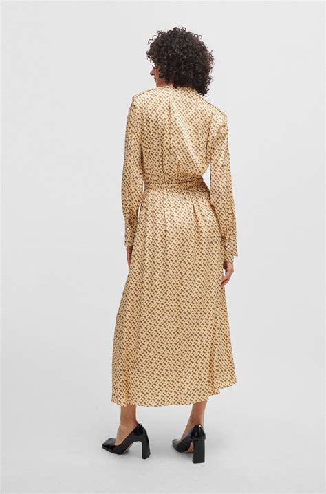 BOSS - Silk-blend dress with monogram print - Beige Patterned