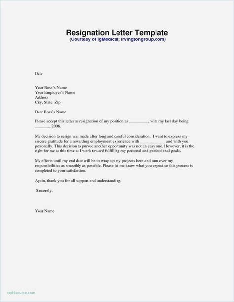 Standard Resignation Letter Template - Sfiveband.com