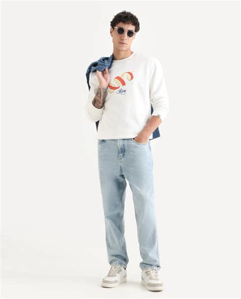 Rare Rabbit Men's Pend White Cotton Graphic Print Boxy Fit Full Sleeve