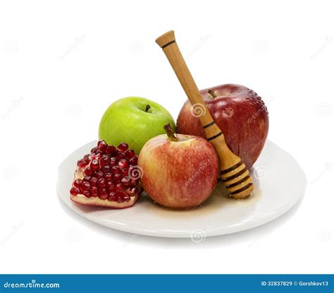Traditional Food for Rosh Hashanah, on White Stock Image - Image of ...
