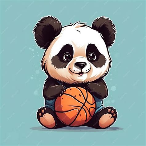 Cute baby panda basketball player Vector Logo little animal character ...