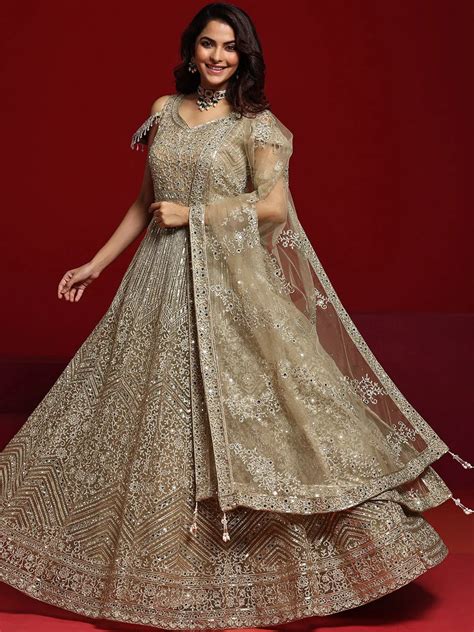 Buy Libas Art Beige Embellished Nylon Gown With Dupatta Online at Rs ...