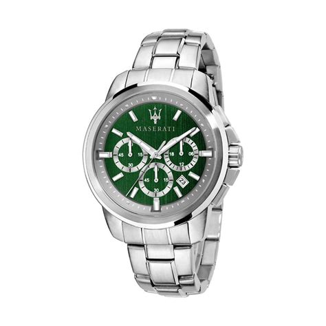 Buy Maserati Successo Chronograph Date Small Seconds Analog Green Dial ...