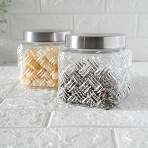 Buy Femora Embossed Glass Jar, Kitchen Storage Jar, Square Jars ...