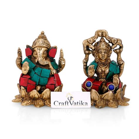 Buy CraftVatika Brass Lakshmi Ganesha Statue Handmade Religious Laxmi ...