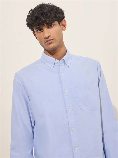 Buy WES Casuals Light Blue Relaxed-Fit Cotton Blend Shirt from Westside