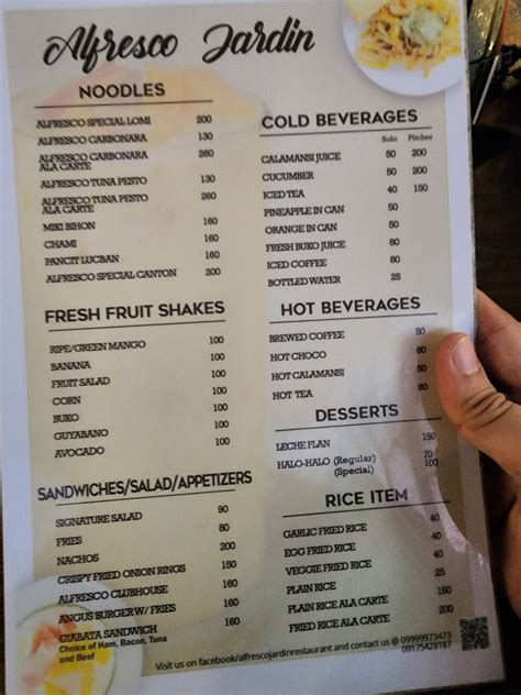 Menu at Alfresco Jardin Restaurant, Tayabas