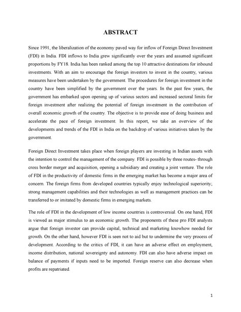 FDI - Grade: MBA - ABSTRACT Since 1991, the liberalization of the ...