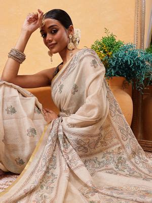 Buy Silk Land Printed Kalamkari Saree with Unstitched Online