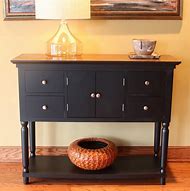 Image result for Black Console Table with Drawers and Shelf