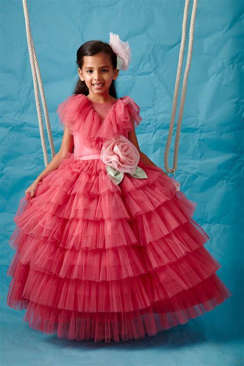 Punch Pink Tiered V-Neck Gown – PNK - Isha Arora