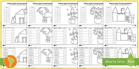 Fichas de actividad: cuerpos geométricos para colorear