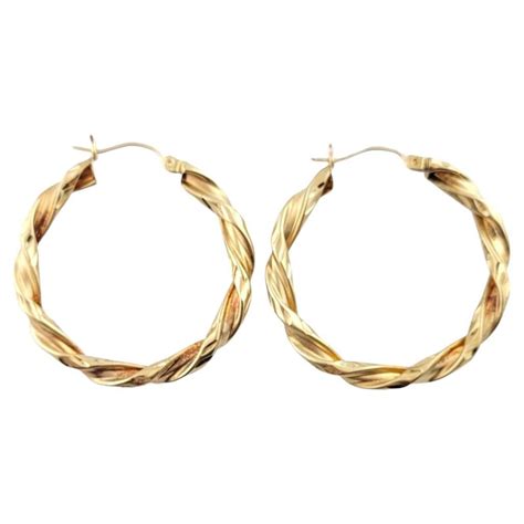 14K Yellow Gold Twisted Hoop Earrings #16191 For Sale at 1stDibs