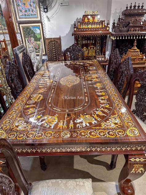 Rosewood Dining Table Set | 8 Chairs | 8x4 FT – Kirtan Arts