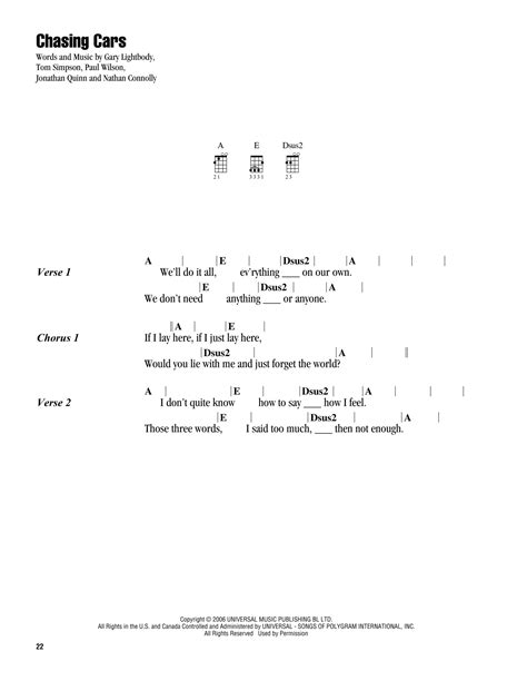 Chasing Cars Guitar Chords