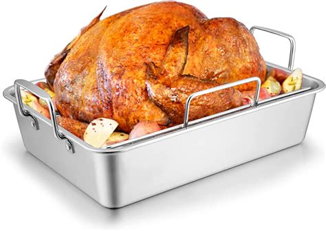 Large Turkey Roasting Pan with Rack, Joyfair 15.3 Inch Stainless Steel ...