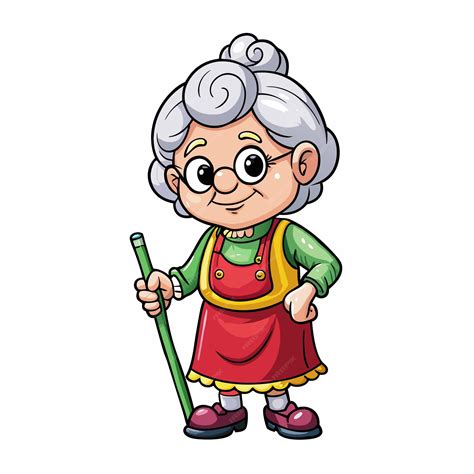 Endearing Granny Walking with Stick Cartoon Vector Art | Premium AI ...