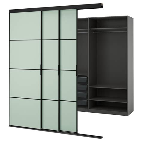 SKYTTA / PAX walk-in wardrobe with sliding doors, black dark grey ...