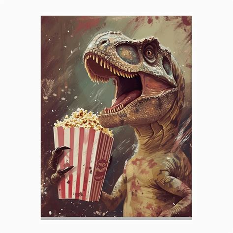 T Rex Dinosaur Eating Popcorn At The Cinema 1 Canvas Print by Dino ...