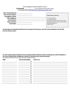 Fillable Online ngdc noaa ECS Samples Status Report Form Tracking ? (to ...