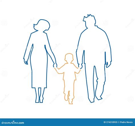 Father and Mother Figure Holding Hands with Child. Mom with Dad and Son Stock Vector ...