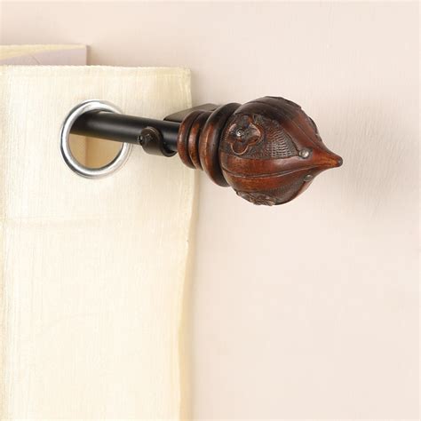 Brown Conch Wood Finial Extendable Curtain Rod Black 25MM (Hardware In ...