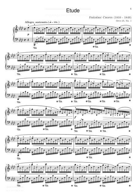 Chopin Etude Op 25 No 1 Original Complete Version Music Sheet Download ...