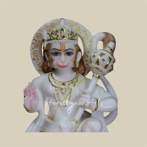 9" small hanuman ji white marble idol