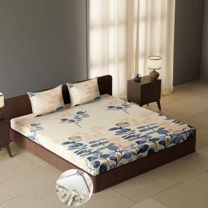 CARLTON LONDON Polyester Queen Fitted (Elastic) 180 TC Floral Bedsheet ...