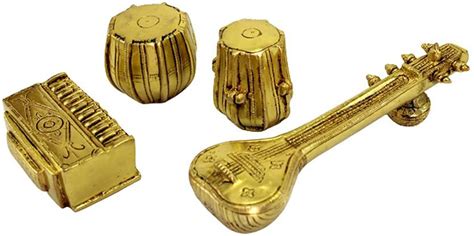eSplanade Brass Miniature Musical Set - Veena Sitar Tabla and Harmonium ...