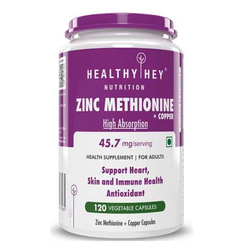 Buy HEALTHYHEY NUTRITION ZINC METHIONINE + COPPER SUPPORTS IMMUNE-120 ...