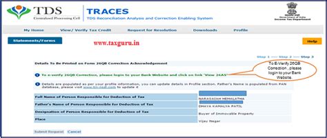 Procedure for Online Correction in Form 26QB on TRACES