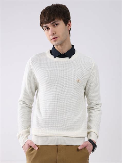 Buy Men White Solid Round Neck Full Sleeve Pullover Online in India ...