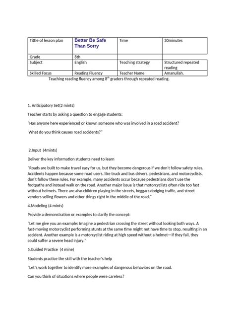 Image result for Fluency Lesson Plan Examples