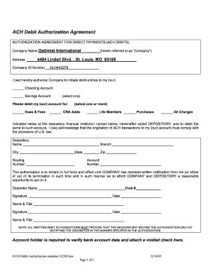 2003-2026 Form ACH Debit Authorization Agreement - Fill Out, Sign ...