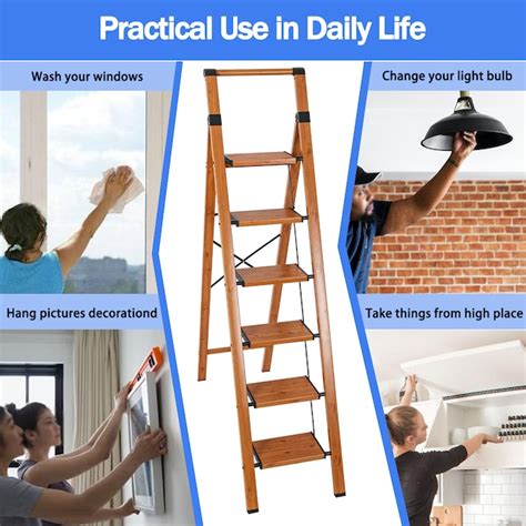 Maocao Hoom 6 -Step 330-lb Capacity Brown Aluminum Foldable Step Stool ...