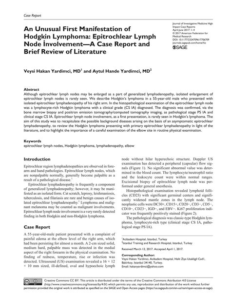 SOLUTION: An unusual first manifestation of hodgkin lymphoma ...