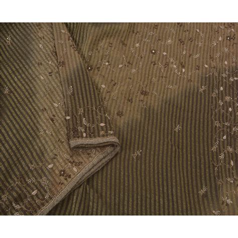 Sanskriti Vintage Saree Georgette Hand Beaded Green Sustainable Fabric