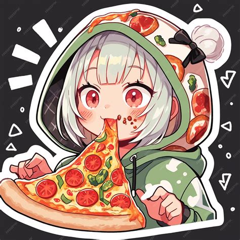 Premium Photo | Anime girl eating a slice of pizza with a hoodie ...