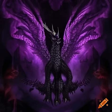 Image of a majestic black dragon with purple patterns on its wings on ...