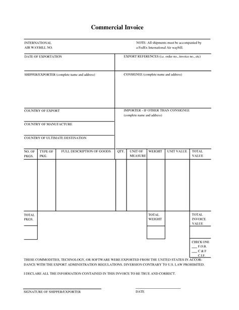 Image result for Commercial Invoice Form