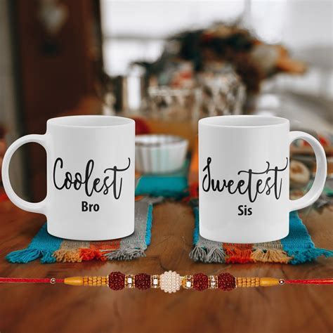 Coolest Bro Sweetest Sis Mug Set with 1 Rakhi – Weave & Decor