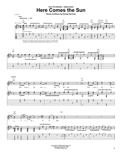 Here Comes The Sun by The Beatles Sheet Music for Guitar Tab at Sheet ...