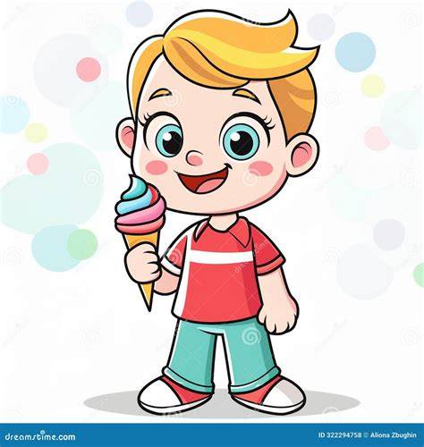 Happy Cartoon Boy Eating Ice Cream Stock Illustration - Illustration of eating, treat: 322294758