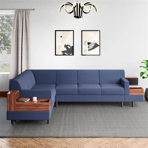GODREJ INTERIO Arcade L Shape 5 Seater LH Sofa Fabric, Denim Color ...