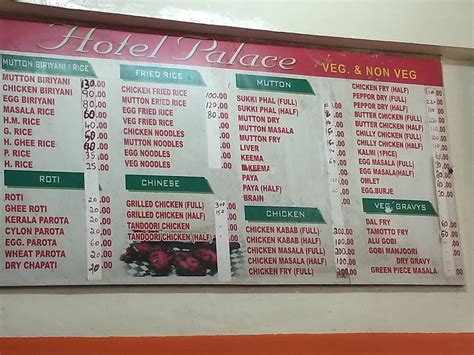 Menu at Hotel Palace, Bengaluru, 4