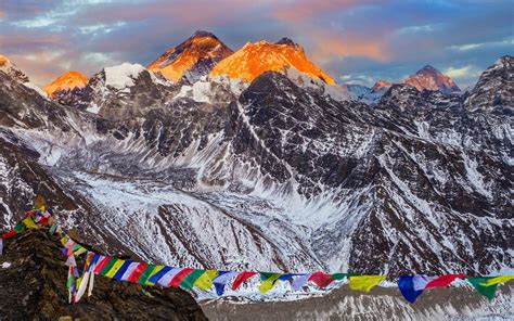 Cumbre, Monte Everest, Puesta de sol, vista desde Renjo La, Nepal, Bing ...